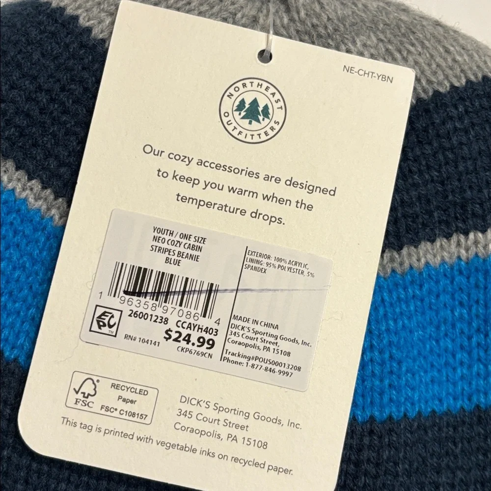 Northeast Outfitters Youth Cozy Cabin Blue Stripe Beanie
